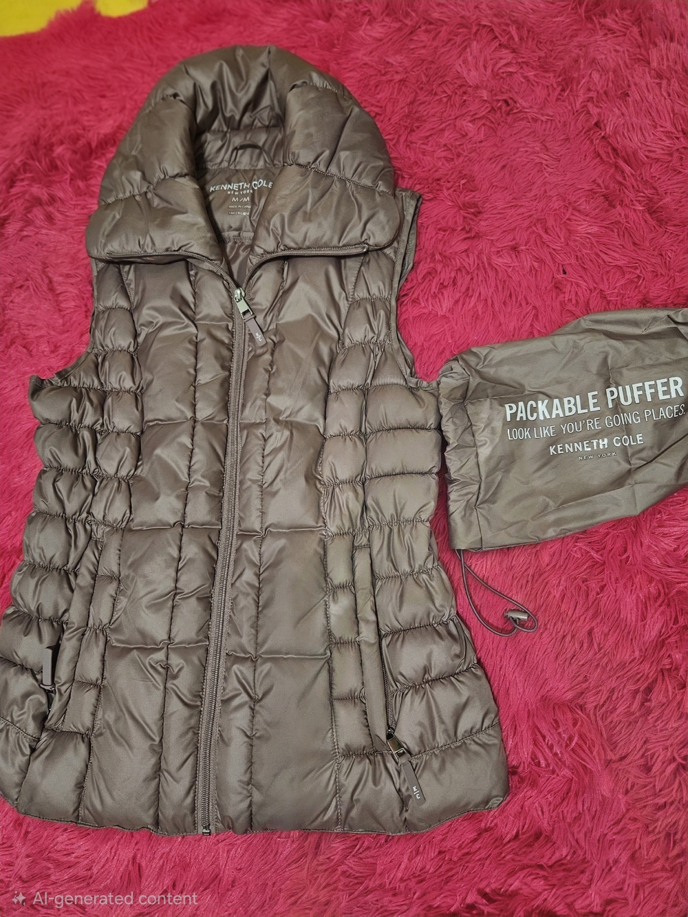 Kenneth Cole Brown Packable Quilted Puffer Vest with Hood